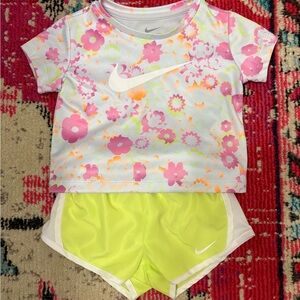 Nike Toddler Dri-Fit Floral Tee and Neon Yellow Shorts 2T